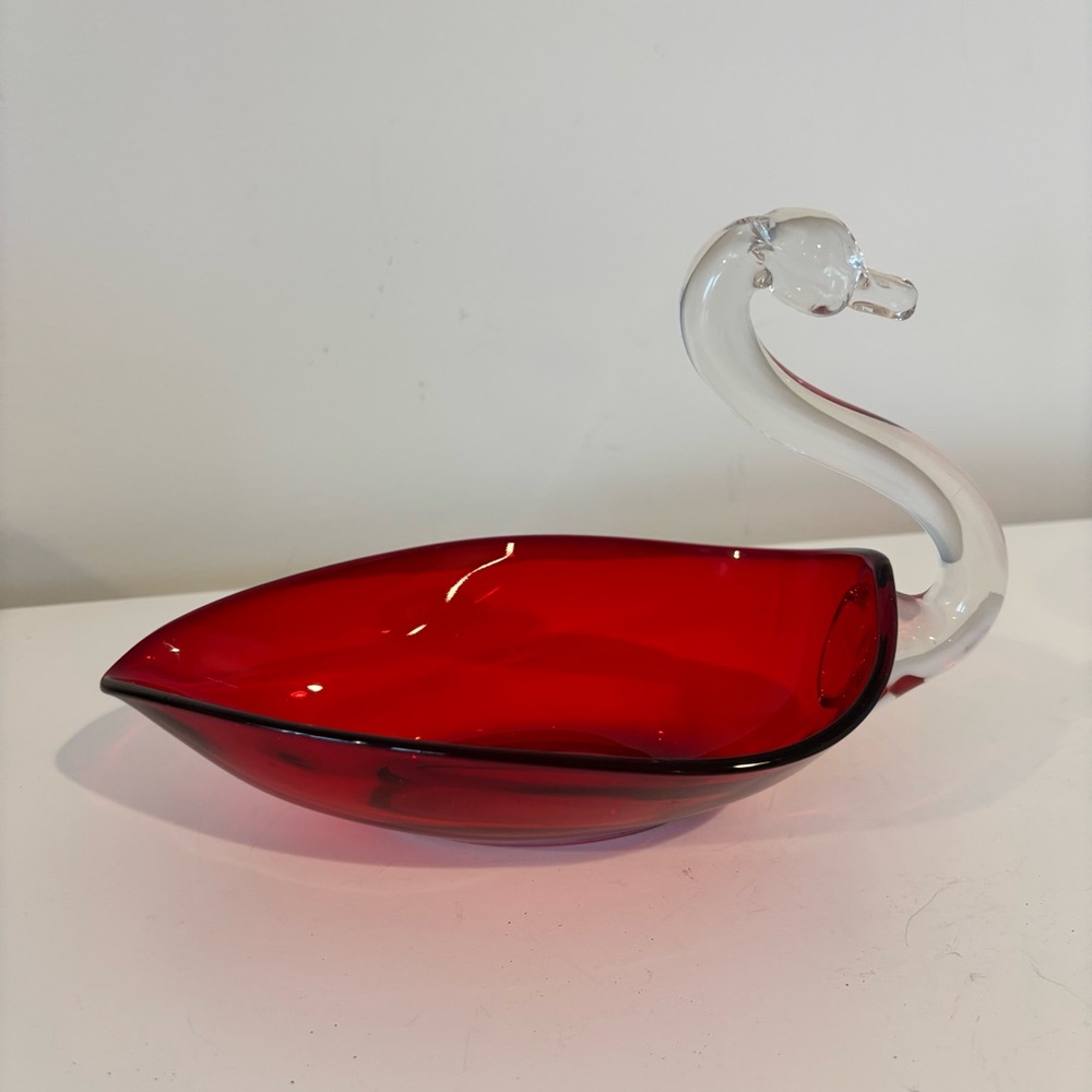 DUNCAN and MILLER ruby red pall mall swan dish bowl candy dish candle holder